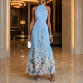 Corima – Halter Bow-Back Pleated Maxi Dress