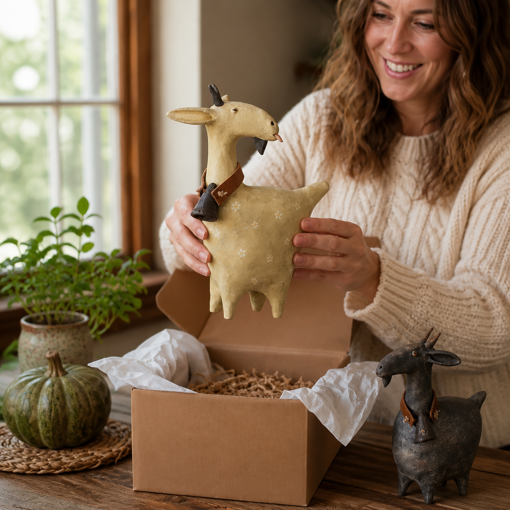 Meadowbrook – Rustic Distressed Resin Goat Figurine Set