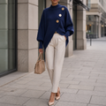 Wearbella – Asymmetric Wrap-Front Lantern Sleeve Sweater