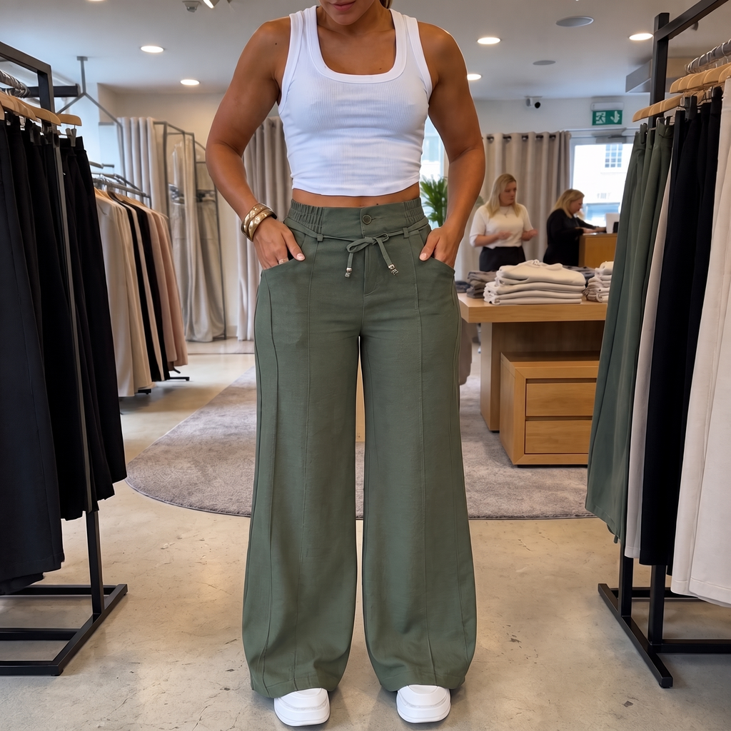 Trouserie – Drawstring Wide-Leg Trousers With Elastic Back