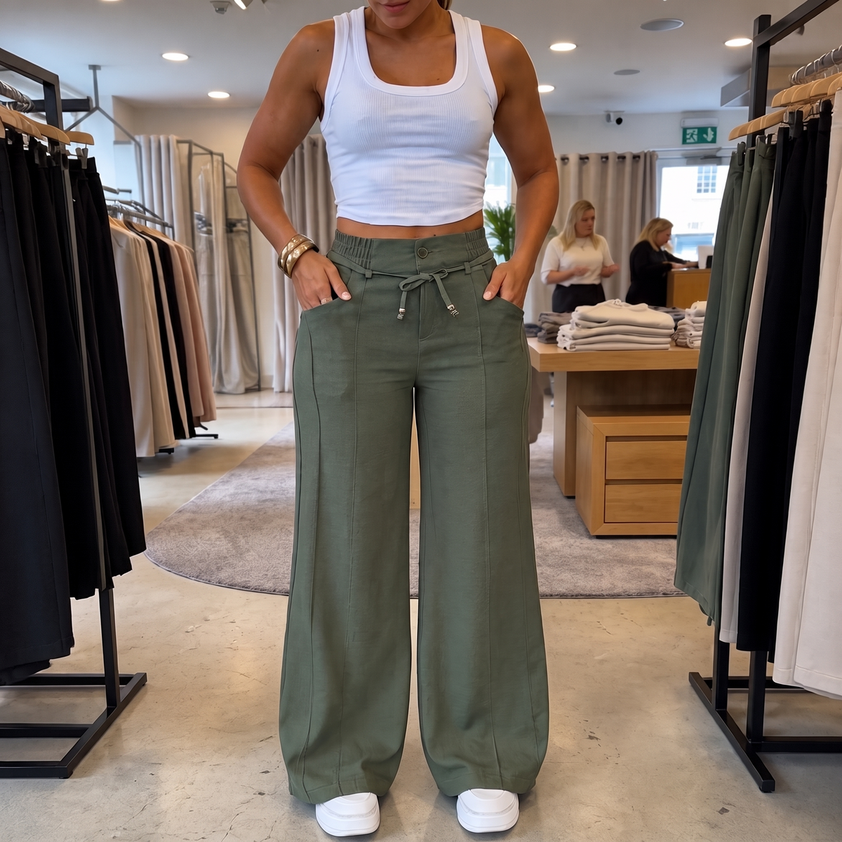 Trouserie – Drawstring Wide-Leg Trousers With Elastic Back