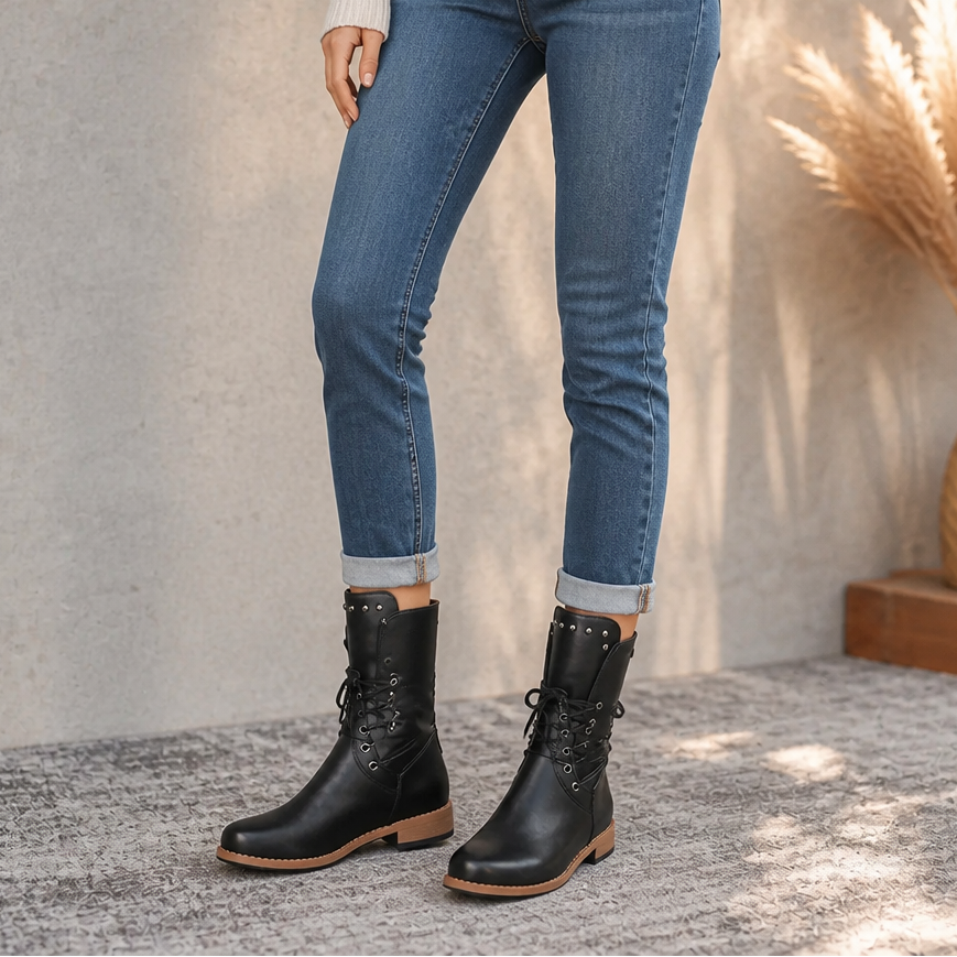 Calvera – Adjustable Wrap-Lace Mid-Calf Combat Boots