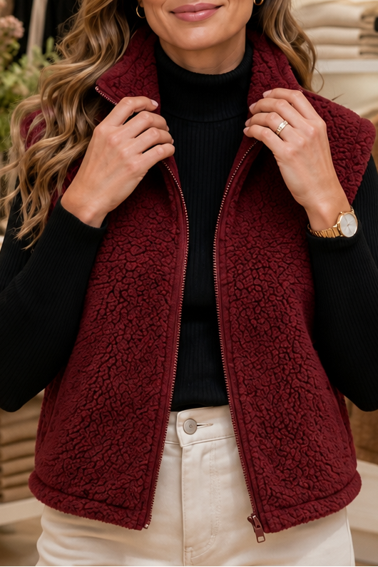Wearbella – Stand Collar Plush Thermal Puffer Vest