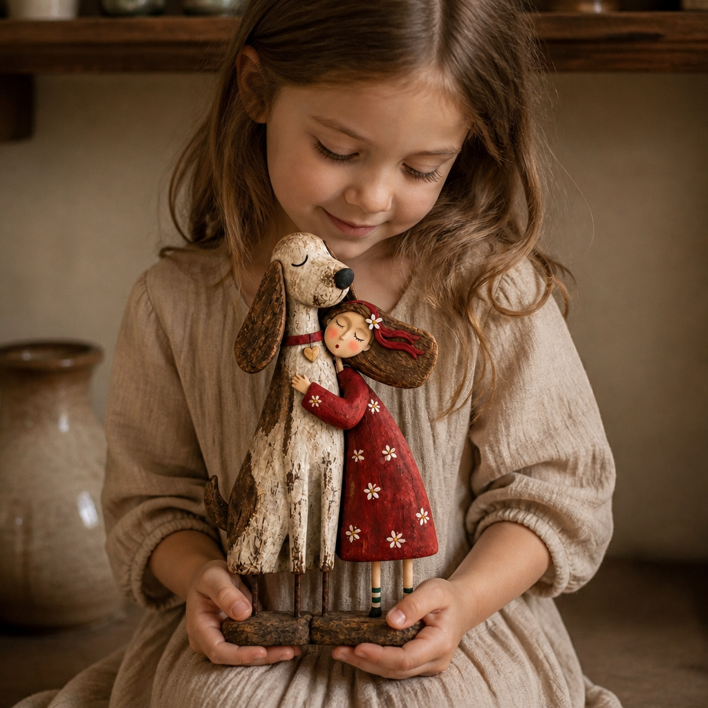 Wearbella – Distressed Girl Hugging Pet Figurine