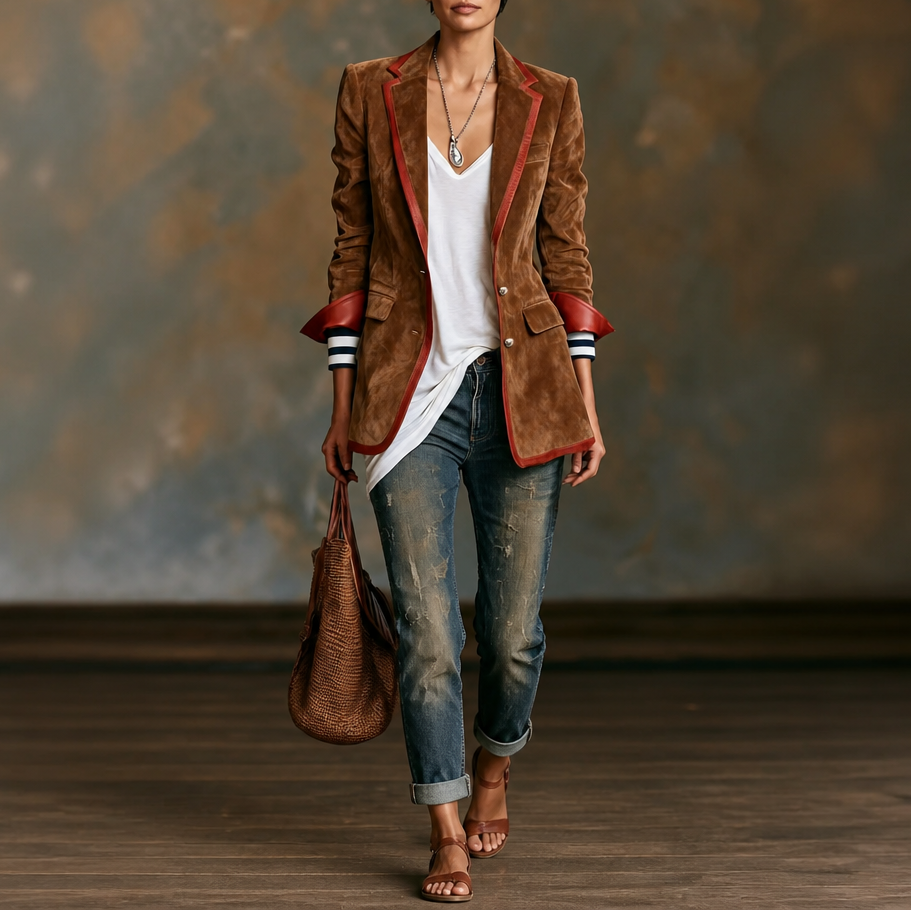 Velvara – Contrast Trim Velvet Blazer