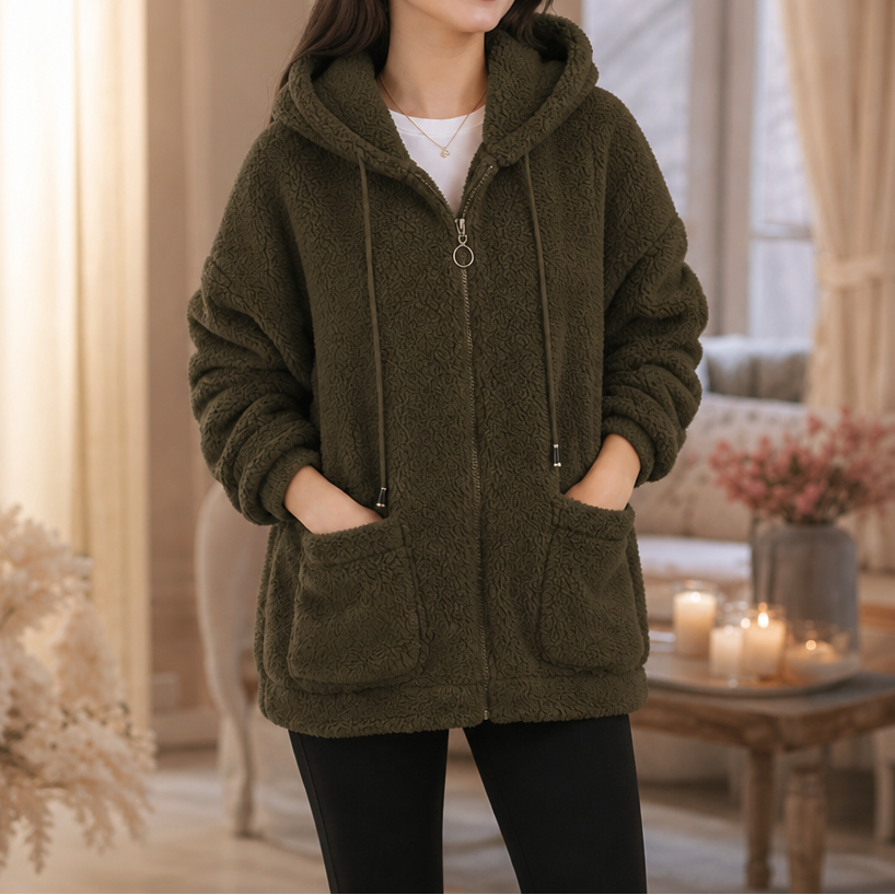 Cozamora – Oversized Sherpa Fleece Zip-Up Hoodie