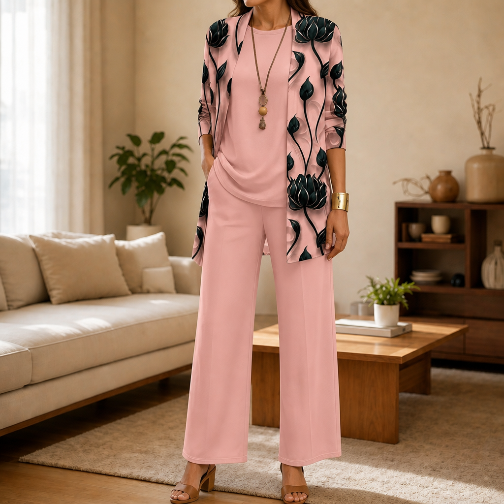 Vestrella – Printed Three-Piece Wide-Leg Set