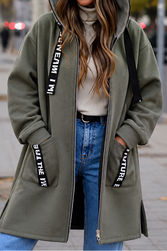 Duskmere – Knee-Length Hooded Zip Sweatshirt Coat