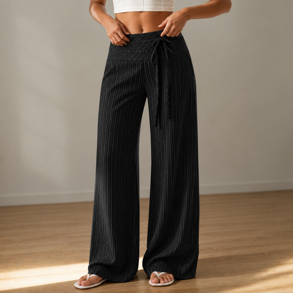 Wearline – Pinstripe Wide-Leg Drawstring Pants