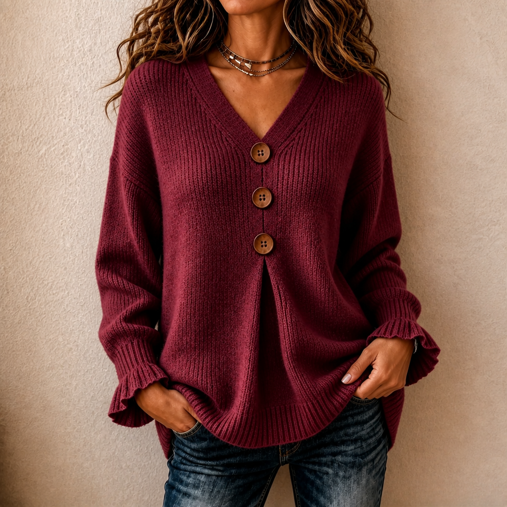 Wearbella – V-Neck Ribbed Knit Pullover Sweater