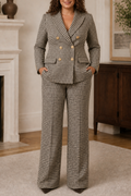 Composure – Plaid Double-Breasted Blazer & Wide-Leg Pants Set