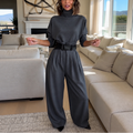 Wearbella – High-Waist Turtleneck And Trouser Set With Belt