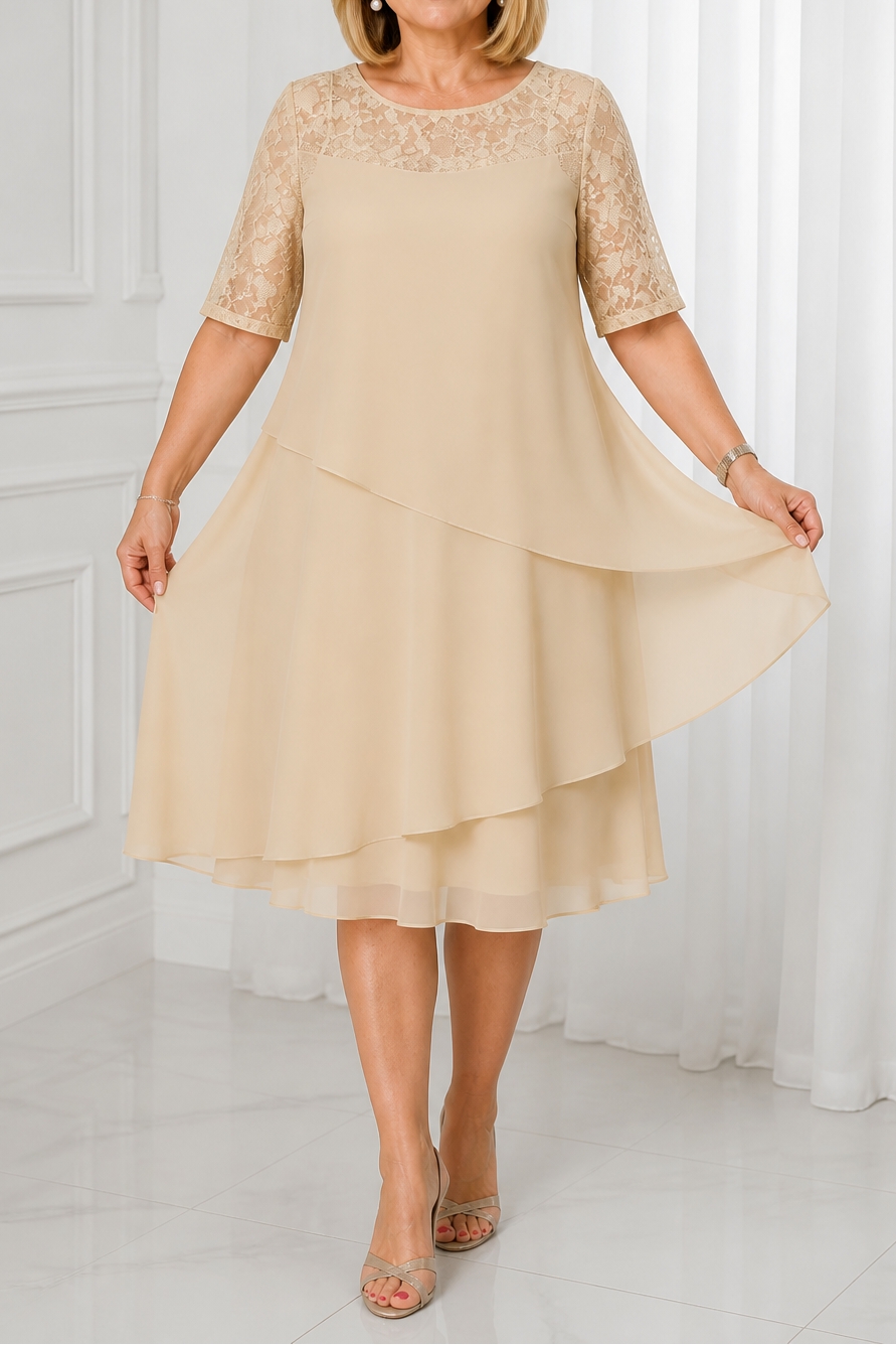Wearbella – Tiered Lace Yoke High-Waist Midi Dress