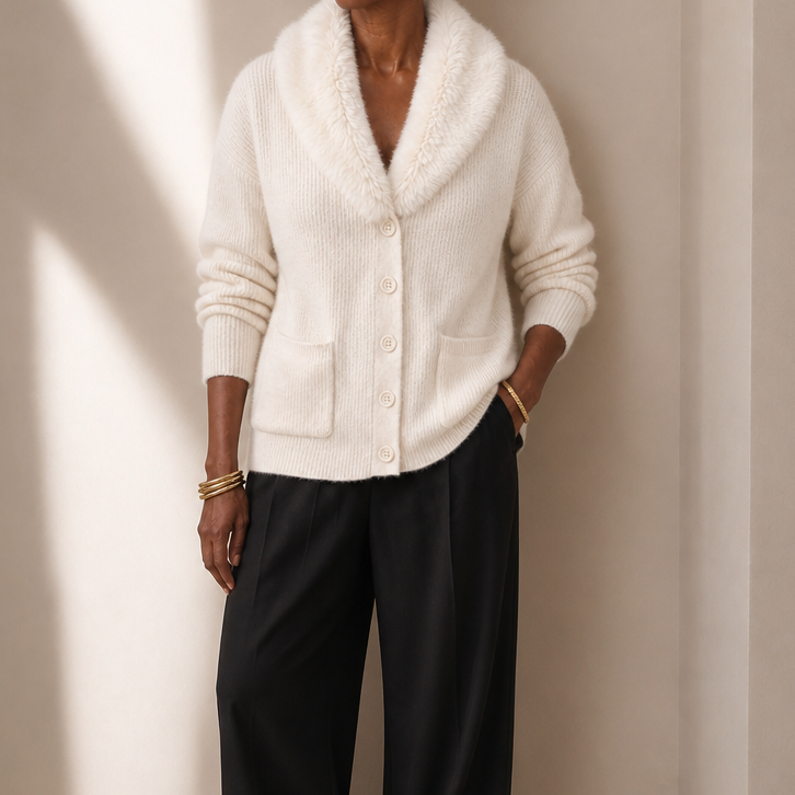 Shaguna – Shaggy Collar Ribbed Knit Cardigan