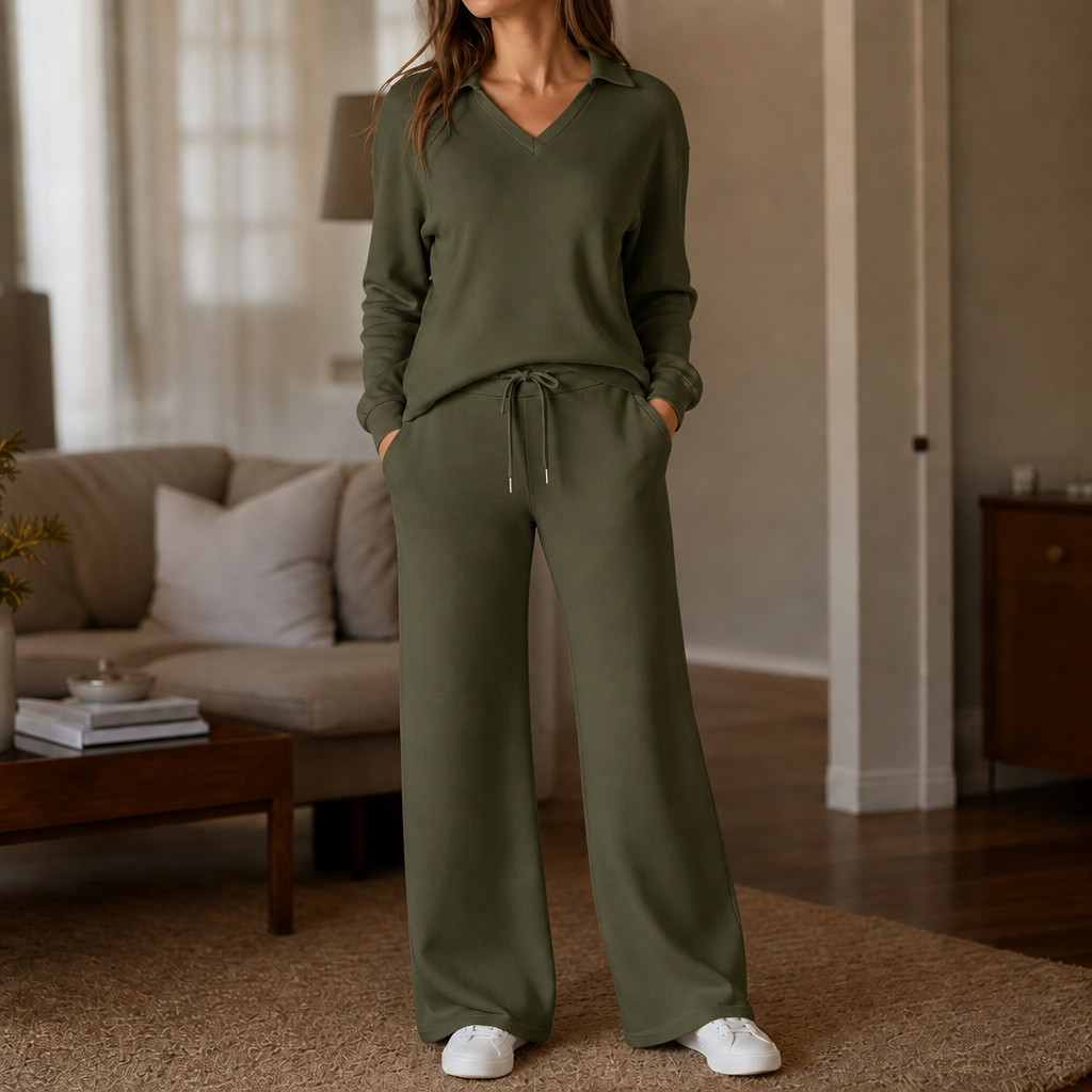 Marlowe – Polo Collar Wide-Leg Lounge Set