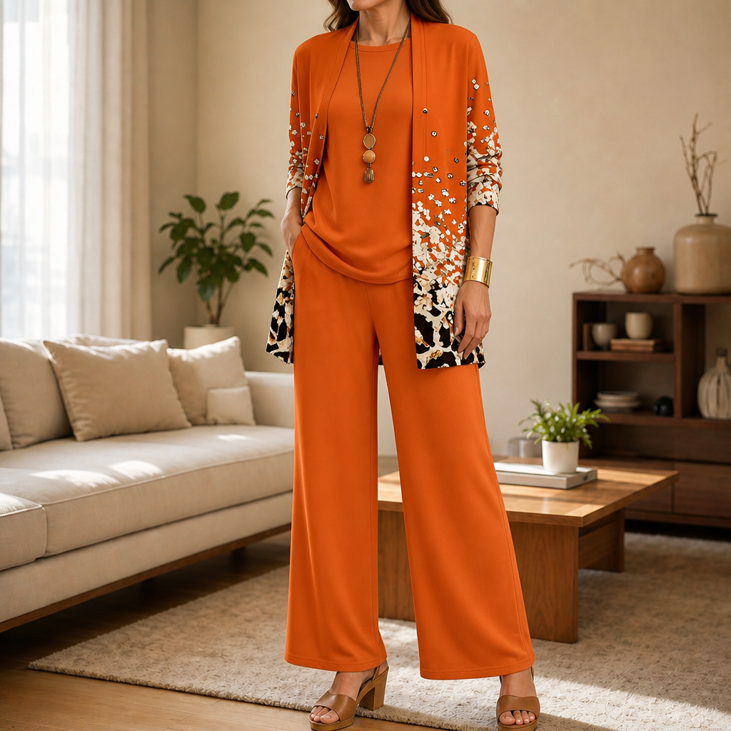 Vestrella – Printed Three-Piece Wide-Leg Set