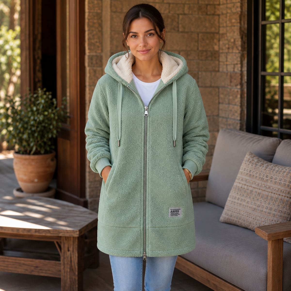 Phoebe – Full Fleece-Lined Look Hooded Zip Jacket