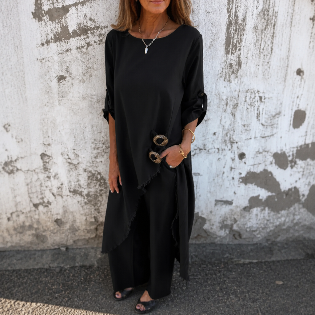 Effortlane – Asymmetric Hem Cotton-Linen Look Tunic Set