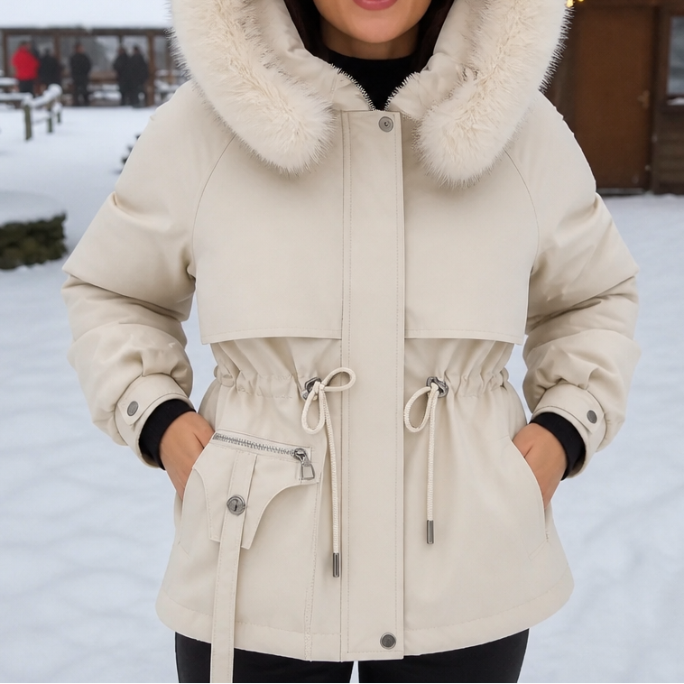 Veluxe – Fur-Trim Waist-Cinch Quilted Parka