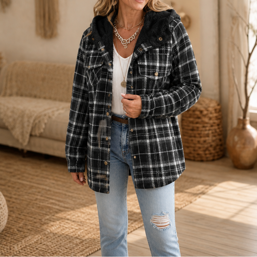 Huntlyn – Sherpa-Lined Plaid Flannel Shacket