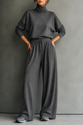 Wearbella – Turtleneck Top And Wide-Leg Pants Set