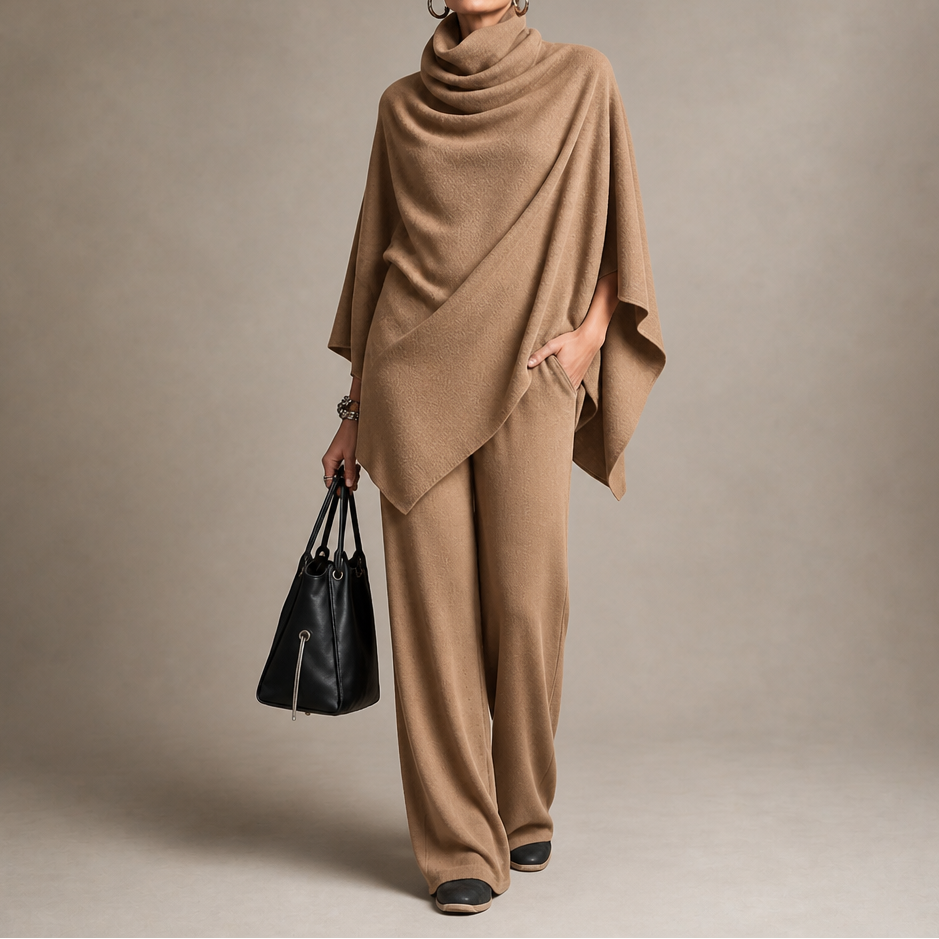 Draveny – Draped Cowl-Neck Top And Trouser Set