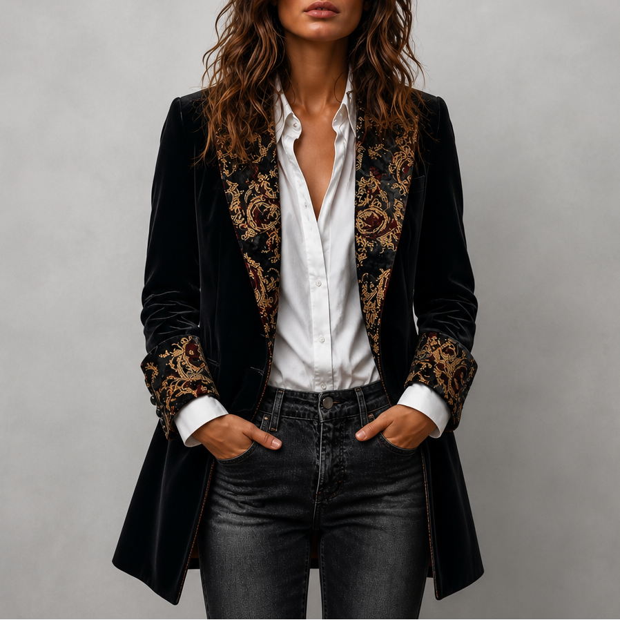 Herrivé – Contrast-Trim Herringbone Structured Blazer