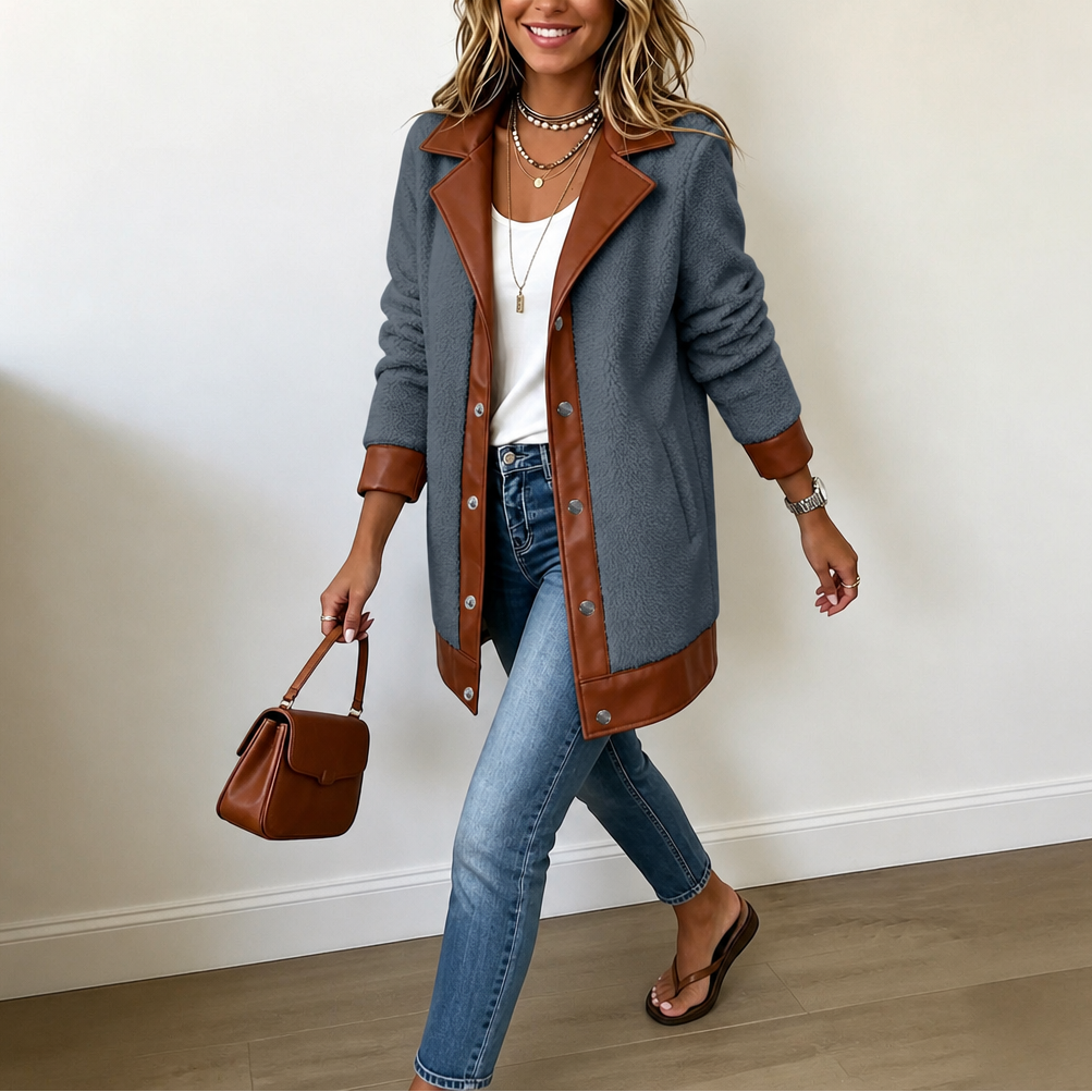 Plushlynn – Faux Leather-Trim Plush Teddy Coat