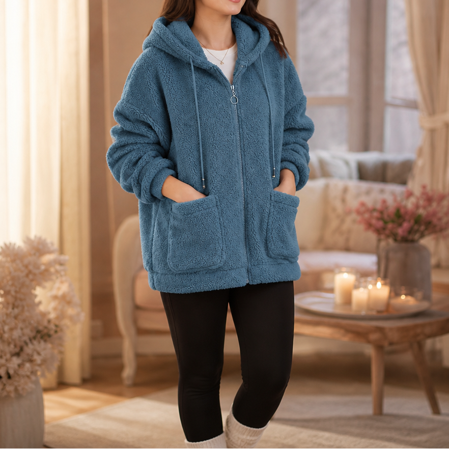 Cozamora – Oversized Sherpa Fleece Zip-Up Hoodie