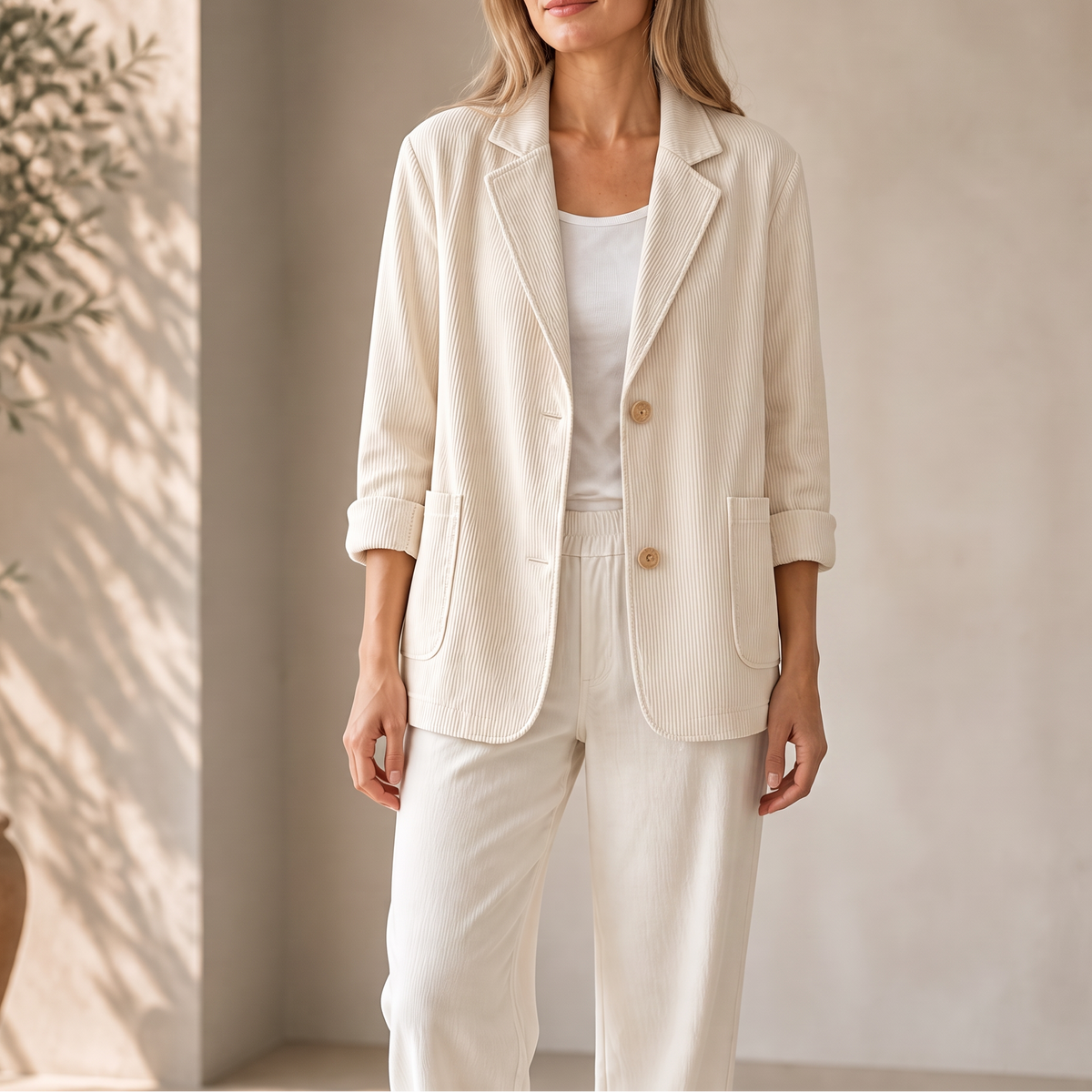 Corduraine – Notch Collar Single-Breasted Corduroy Blazer