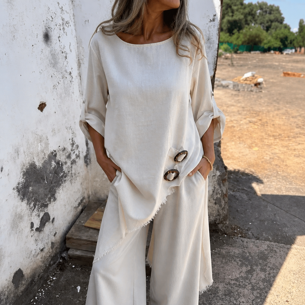 Effortlane – Asymmetric Hem Cotton-Linen Look Tunic Set