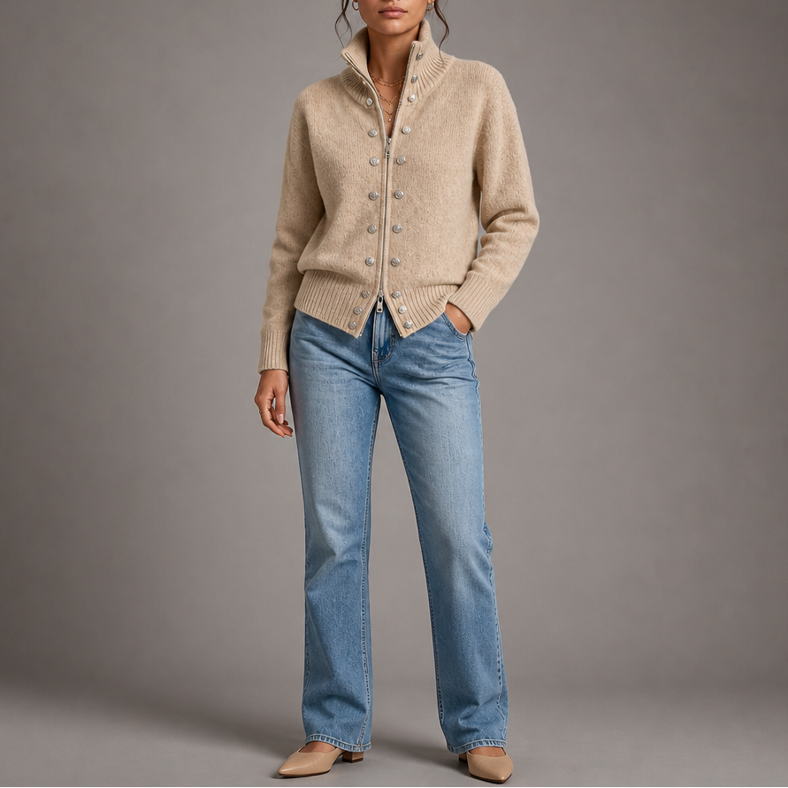 Wearvale – Two-Way Zip High-Neck Knit Cardigan