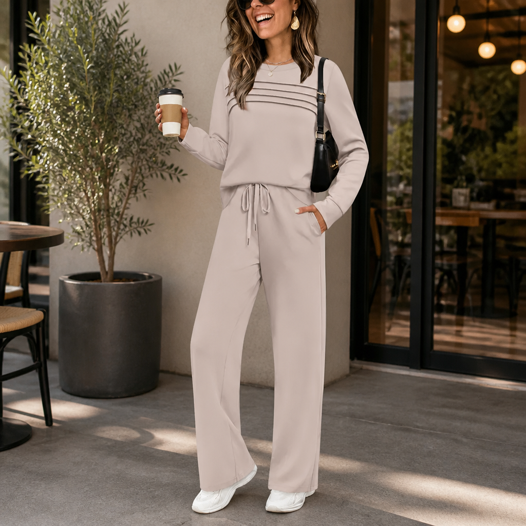 Wearbella – Pleated Round-Neck Loungewear Set