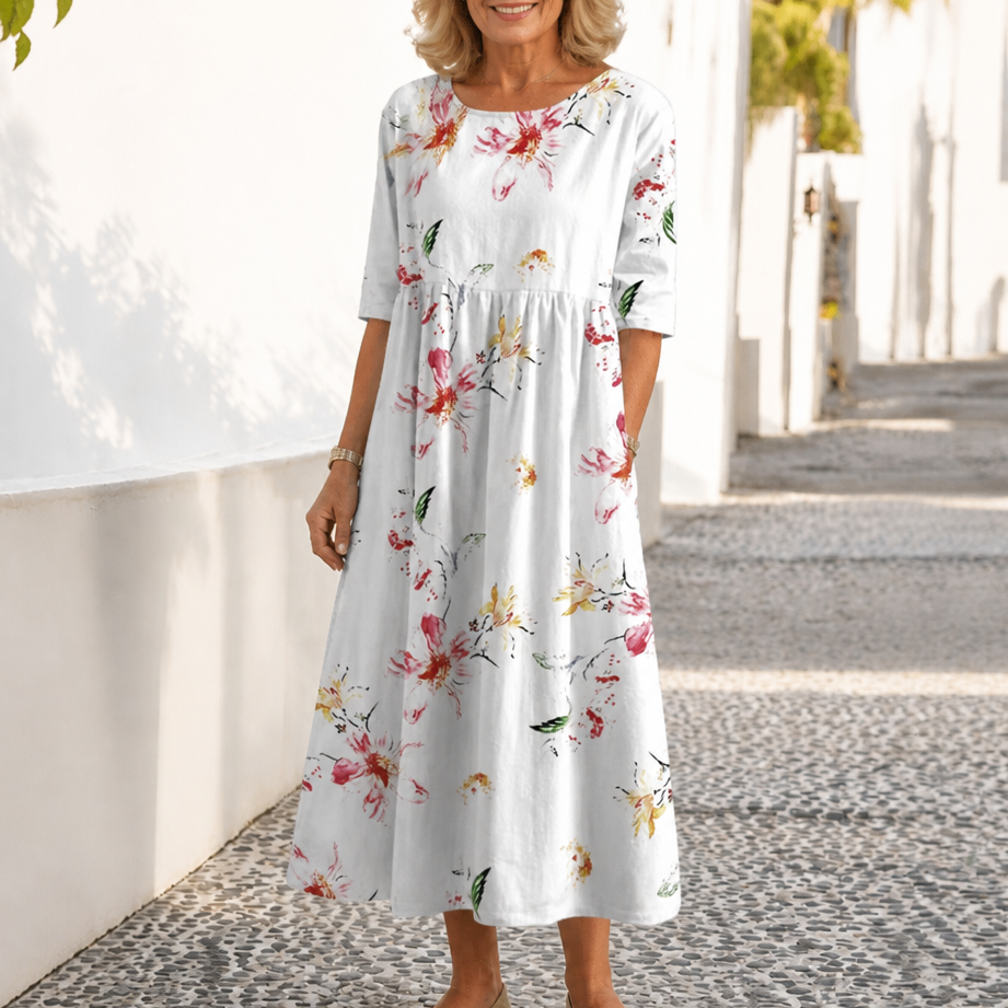 Wearbella – Floral Print Round-Neck Midi Dress