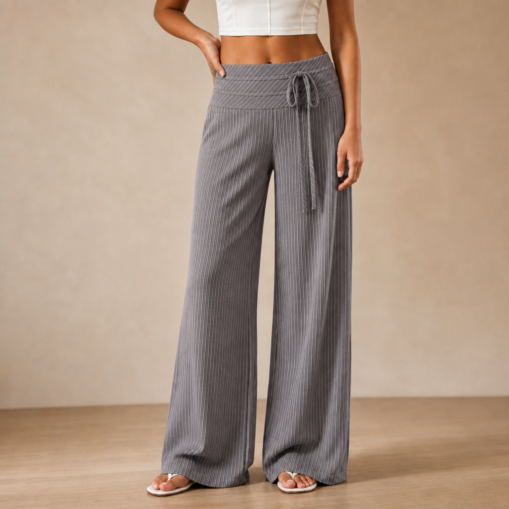Wearline – Pinstripe Wide-Leg Drawstring Pants