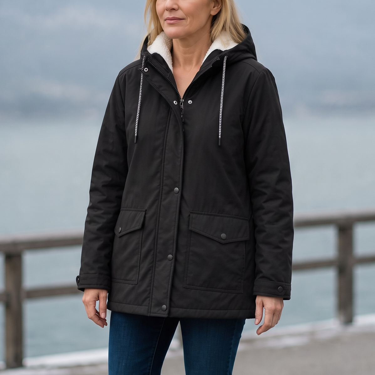 Windloft – Fleece-Lined Look Hooded Windproof Jacket