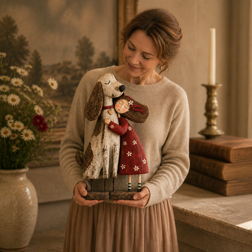 Wearbella – Distressed Girl Hugging Pet Figurine