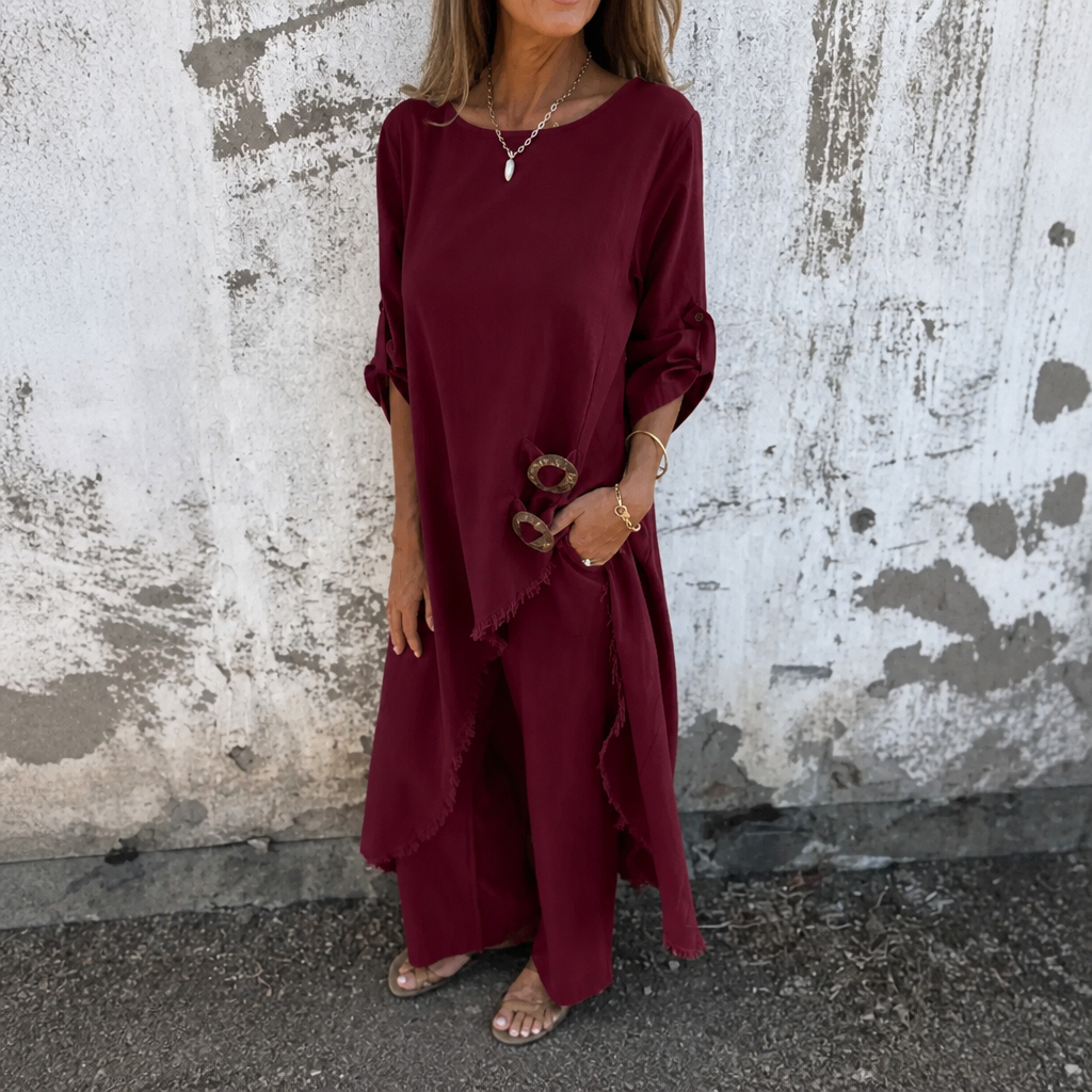 Effortlane – Asymmetric Hem Cotton-Linen Look Tunic Set