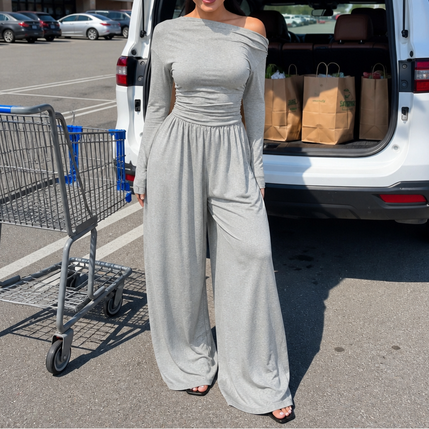 Wearbella – Off-Shoulder Ruched Wide-Leg Jumpsuit