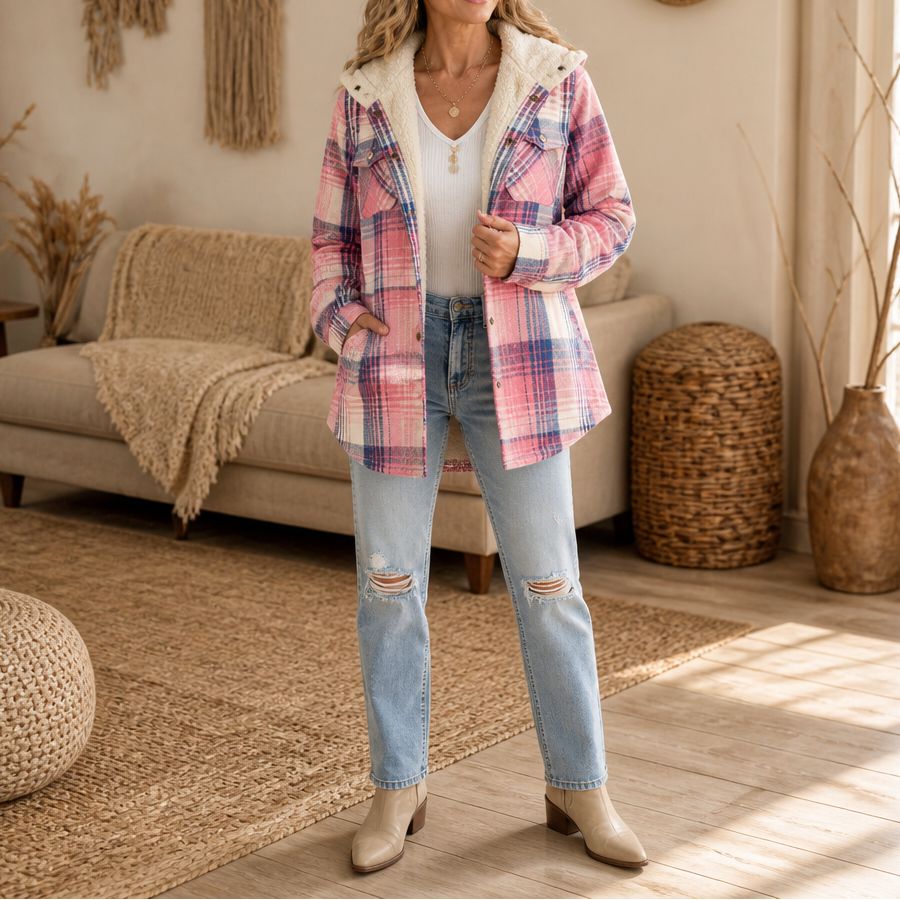 Huntlyn – Sherpa-Lined Plaid Flannel Shacket