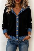 Layerlore – Denim-Look Patchwork Hooded Cardigan