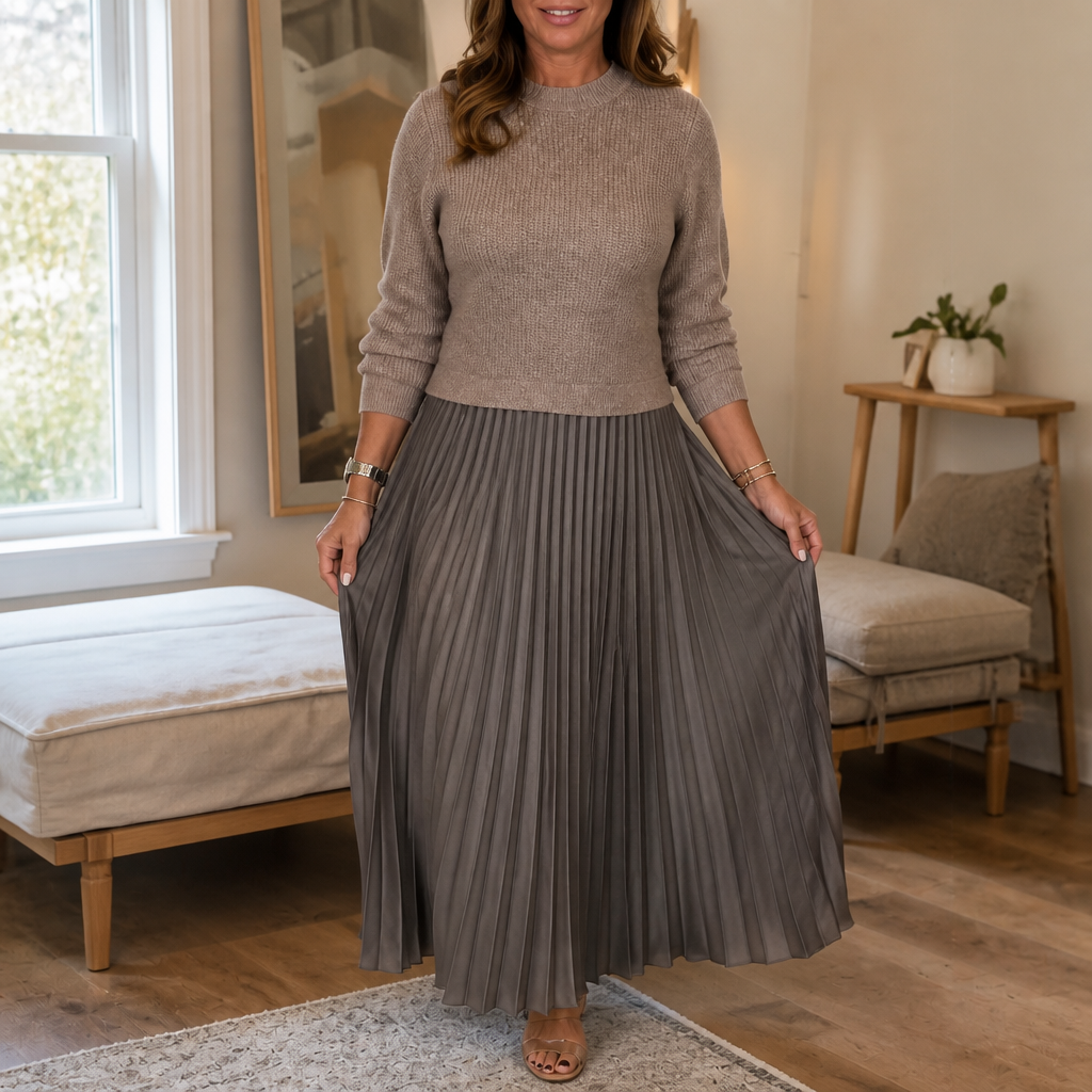 Wearbella – Sweater-Bodice Pleated Maxi Dress
