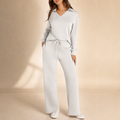 Softline – V-Neck Knit Top And Wide-Leg Pants Set