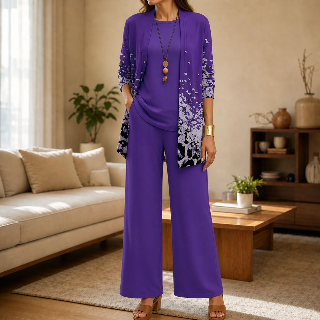 Vestrella – Printed Three-Piece Wide-Leg Set