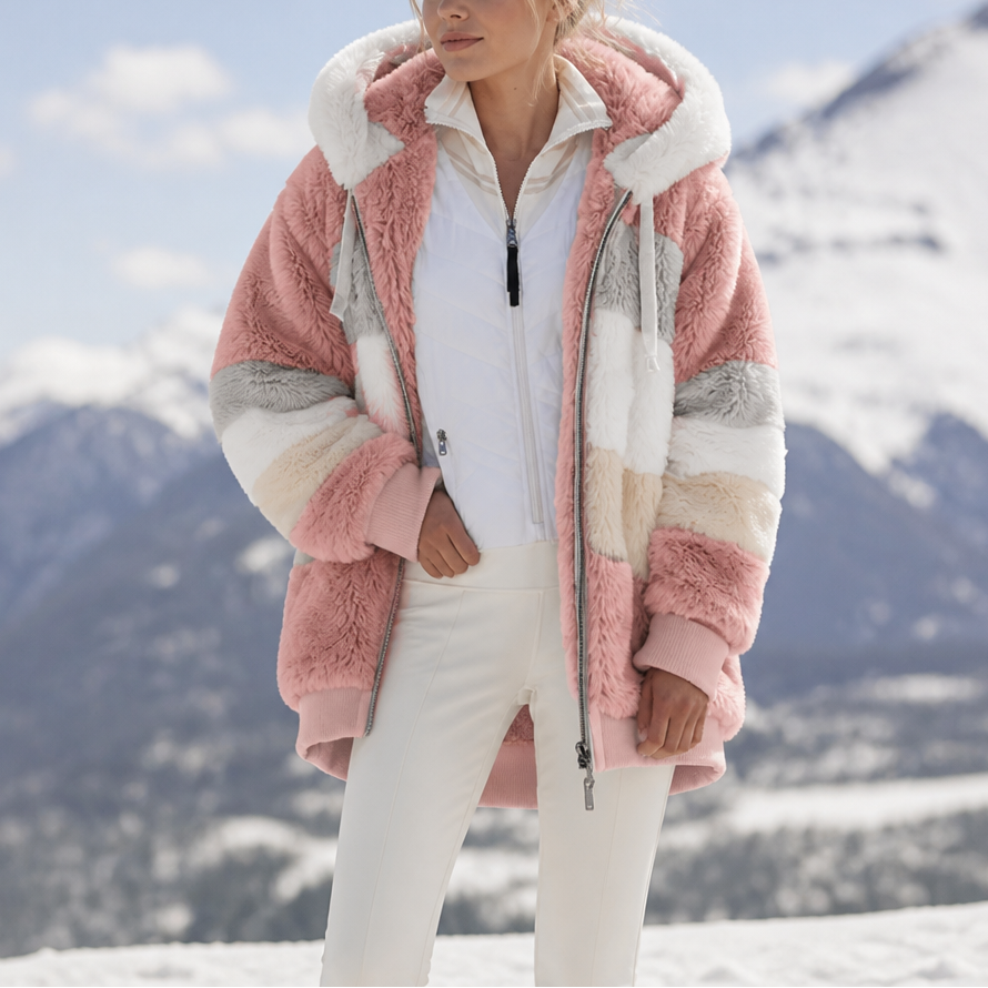Furvella – Color-Block Oversized Faux Fur Coat