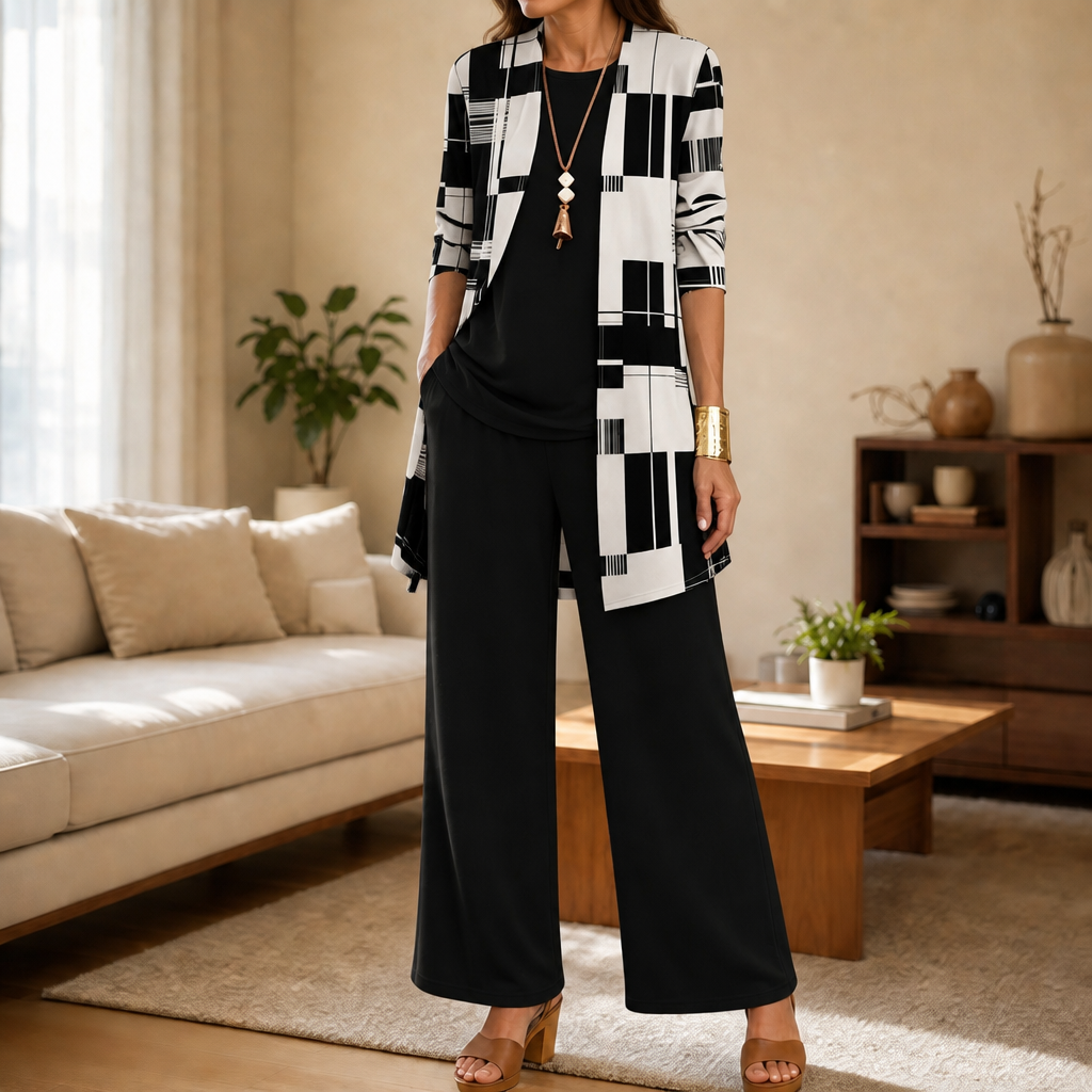 Vestrella – Printed Three-Piece Wide-Leg Set