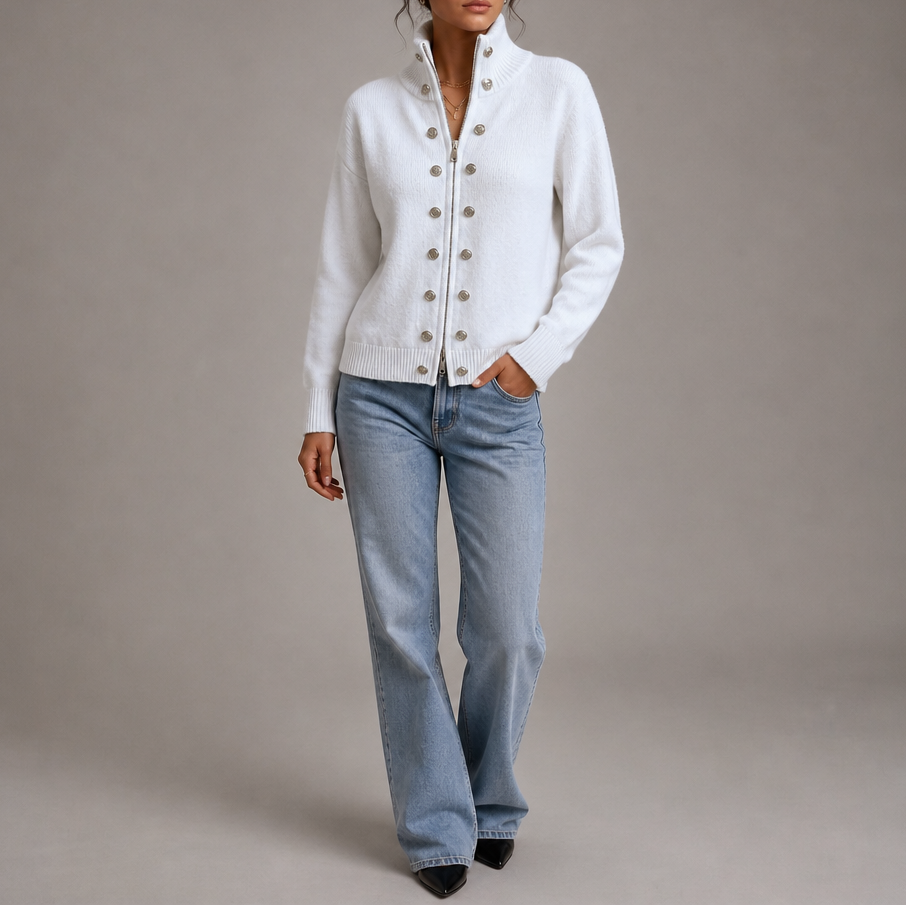 Wearvale – Two-Way Zip High-Neck Knit Cardigan