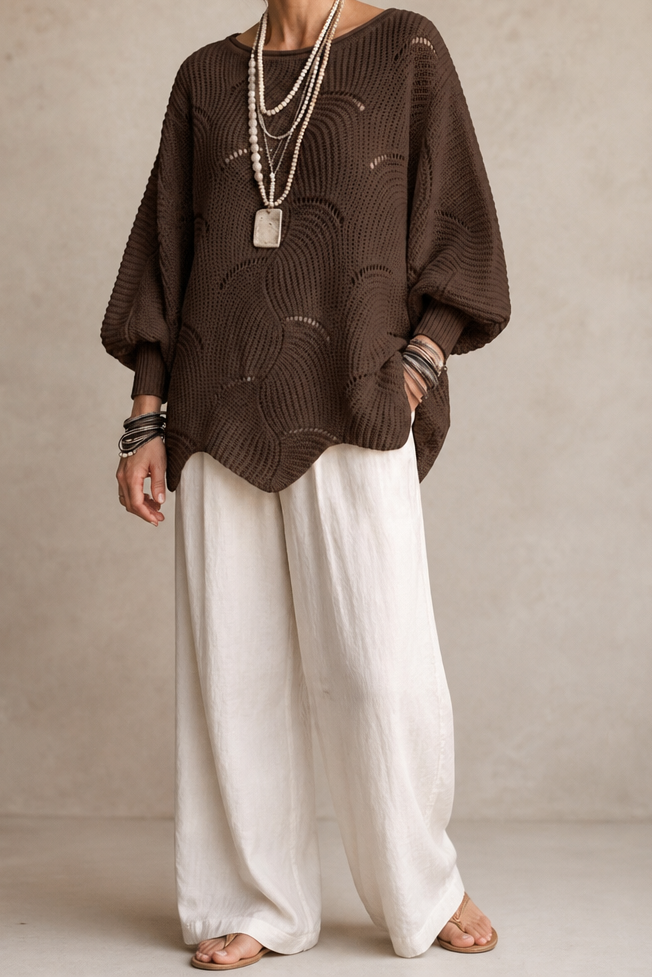Wearbella – Hollow Wave Batwing Sleeve Sweater