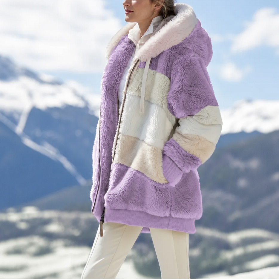 Furvella – Color-Block Oversized Faux Fur Coat