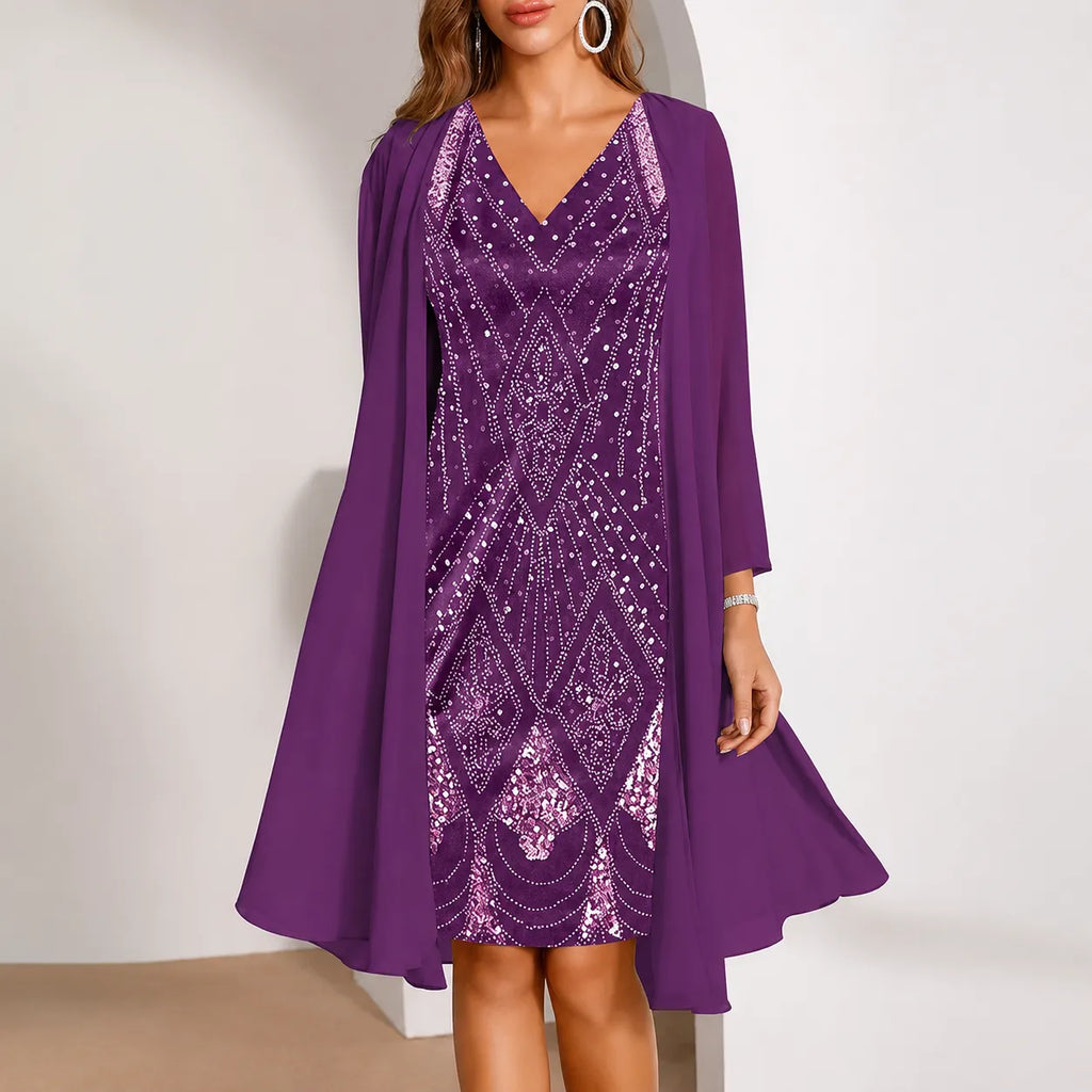 Elyssia – Two-Piece Sequin Dress with Sheer Chiffon Look Jacket
